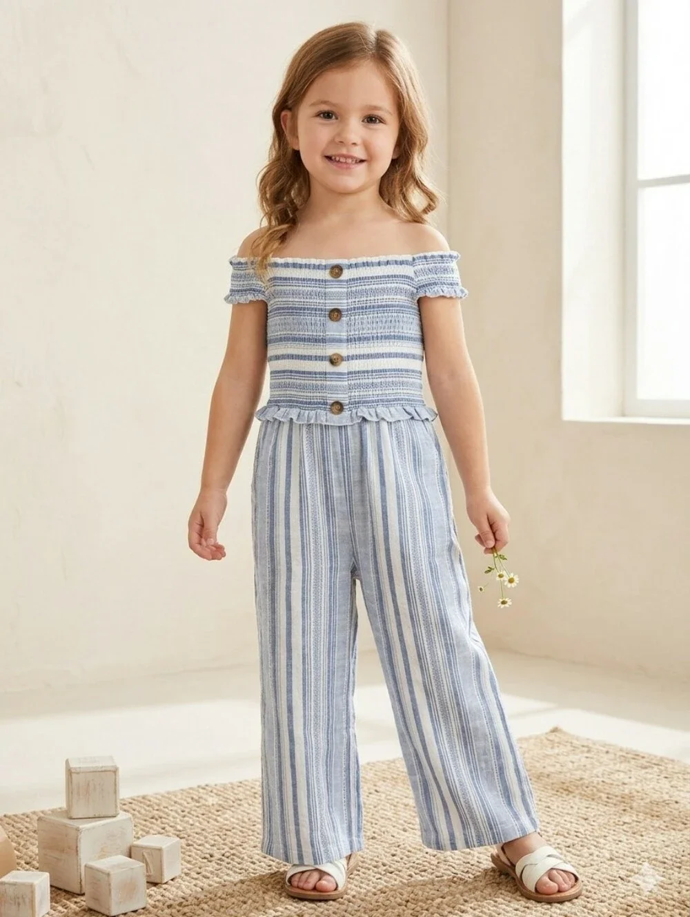 Striped‎ Blue and White Kids Bodysuit